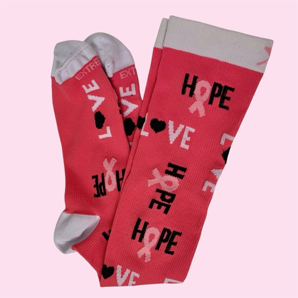 Pink Hope and Love Extreme Fit Breast Cancer Awareness Compression Socks, S/M